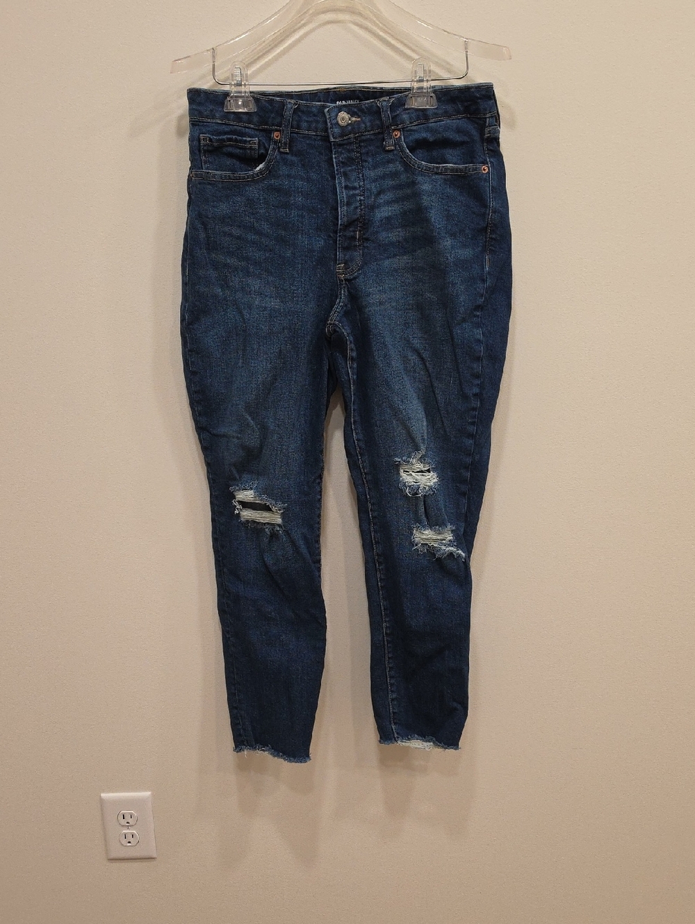 Old Navy Dark Blue Distressed Ankle Jeans